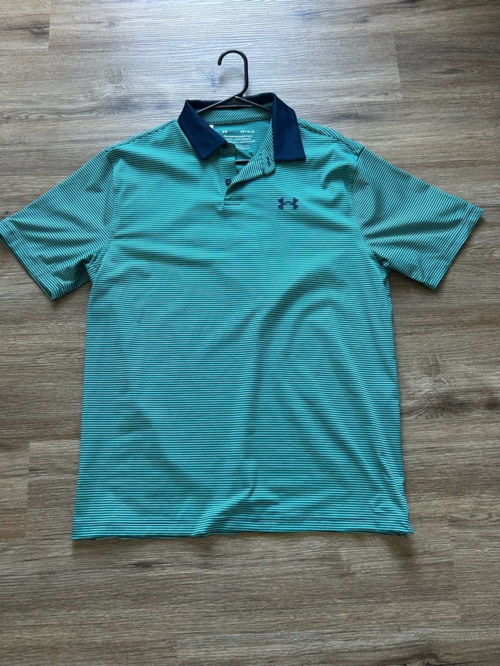 Under Armour Men's Teal Micro-Stripe Polo with Navy Collar